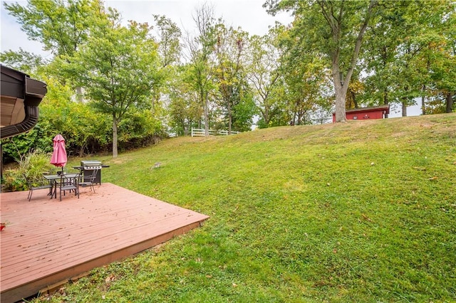 view of yard with a wooden deck