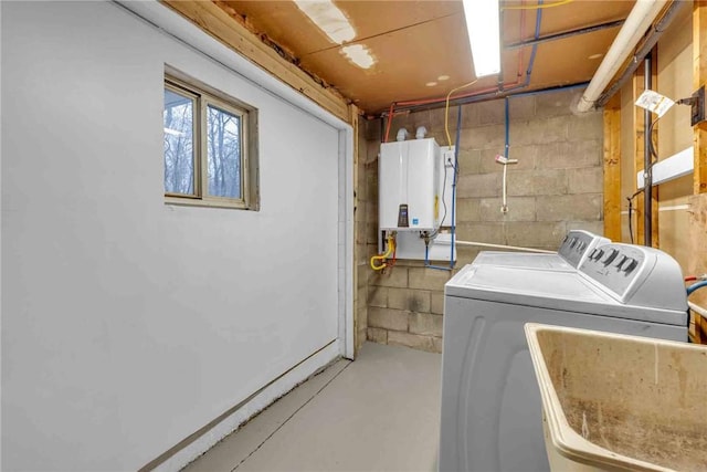 129 Birch St, Brighton Twp, PA 15009 - washroom featuring tankless water heater and washer and dryer