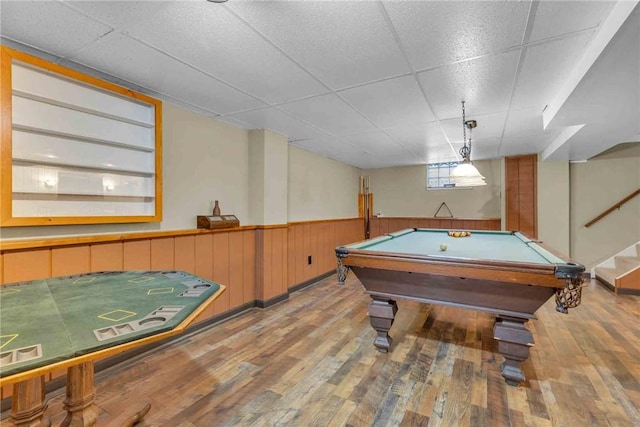 129 Birch St, Brighton Twp, PA 15009 - game room with wood finished floors, a drop ceiling, wainscoting, and billiards table