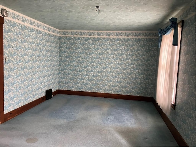 225 Country Club Rd, Penn Twp But, PA 16002 - carpeted spare room with wallpapered walls, baseboards, and a textured ceiling