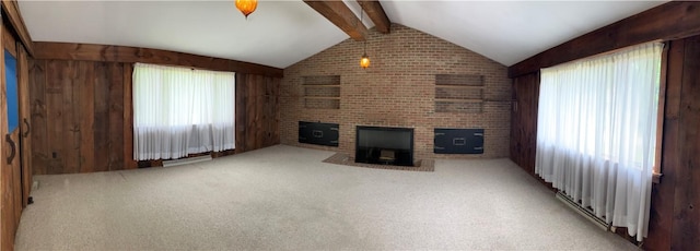 225 Country Club Rd, Penn Twp But, PA 16002 - unfurnished living room featuring carpet floors, a baseboard radiator, and brick wall