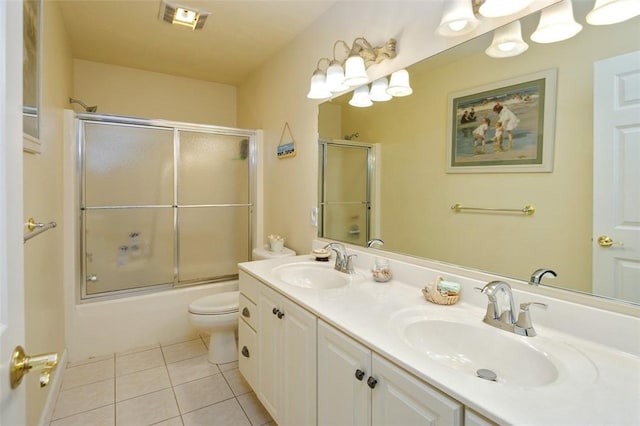 full bath with toilet, visible vents, a sink, and tile patterned floors