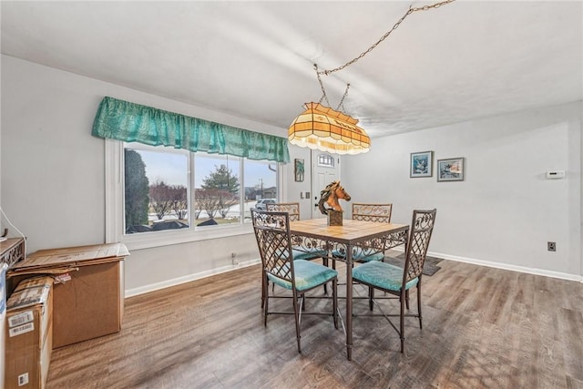 dining area featuring baseboards and wood finished floors