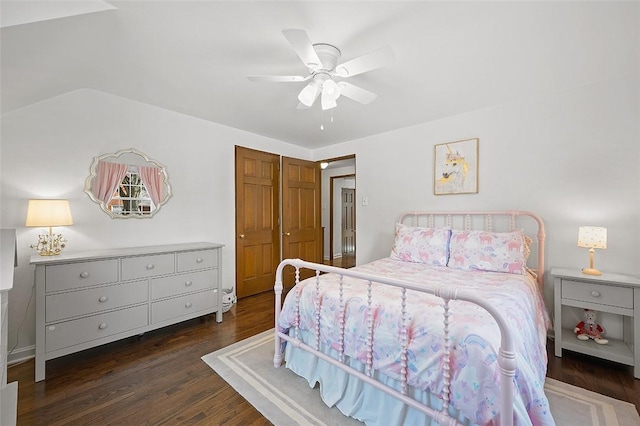 bedroom with ceiling fan and wood finished floors