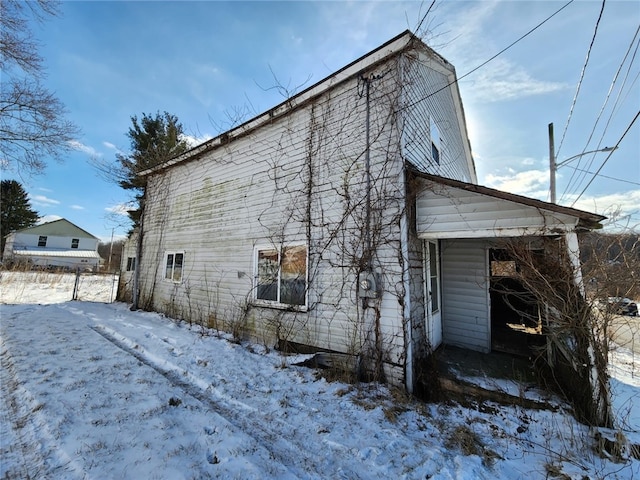 view of snow covered exterior