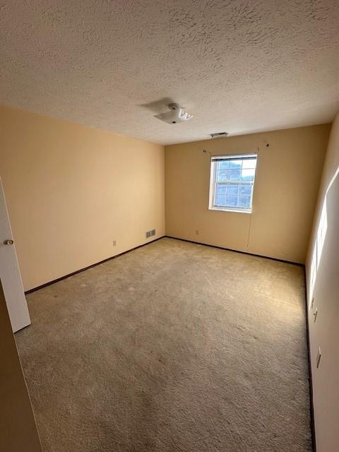 empty room featuring light carpet and a textured ceiling