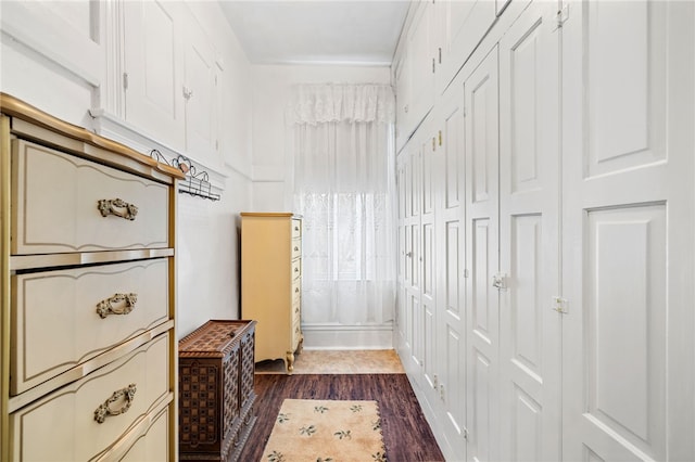 mudroom featuring dark wood-style floors