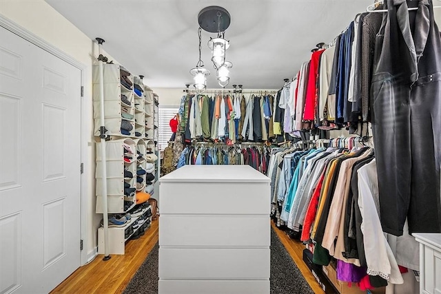 walk in closet featuring light wood finished floors