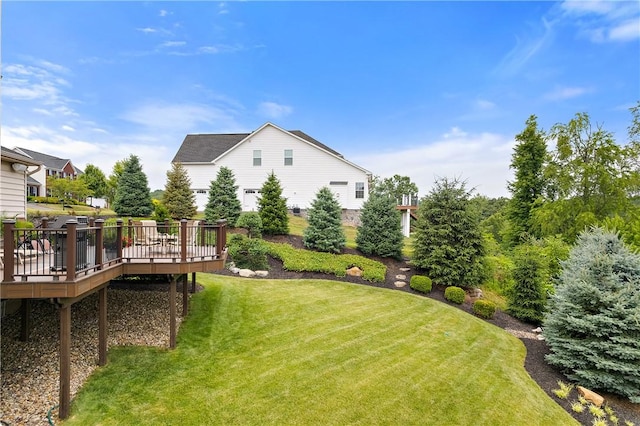 view of yard with a deck