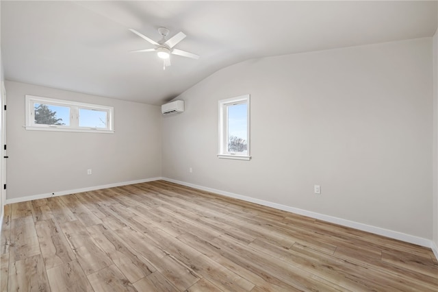 bonus room featuring vaulted ceiling, baseboards, plenty of natural light, and light wood finished floors