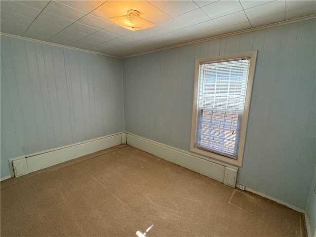 spare room featuring carpet floors and ornamental molding