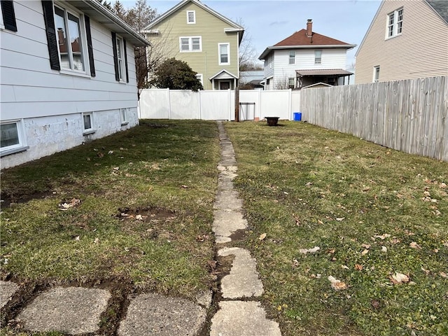 view of yard with a fenced backyard