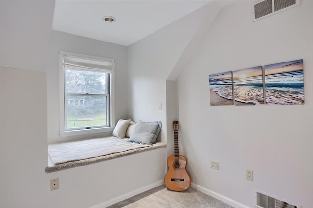 bedroom with carpet floors, visible vents, and baseboards