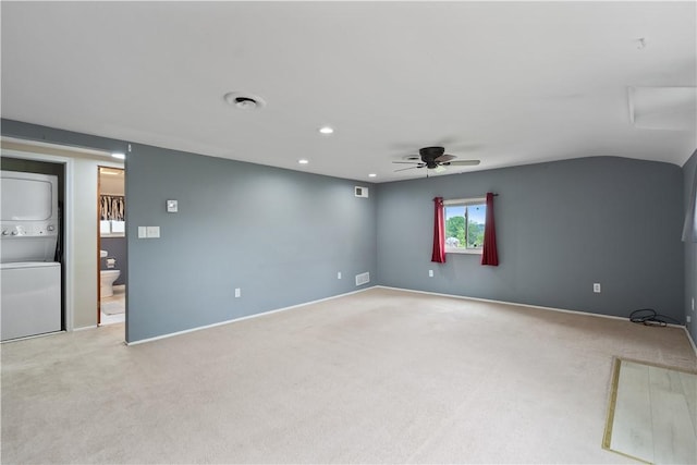 2101 Lonsdale St, Reserve, PA 15212 - unfurnished room featuring stacked washer / drying machine, light colored carpet, a ceiling fan, recessed lighting, and baseboards