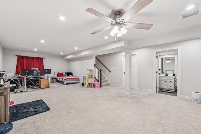 334 Crossing Dr, North Strabane, PA 15330 - recreation room featuring ceiling fan, carpet, and recessed lighting