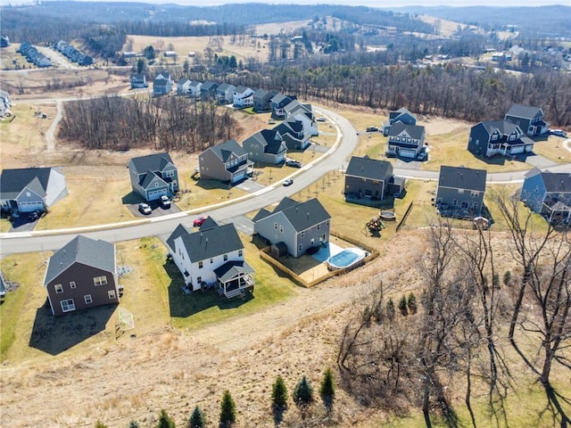 birds eye view of property with a residential view