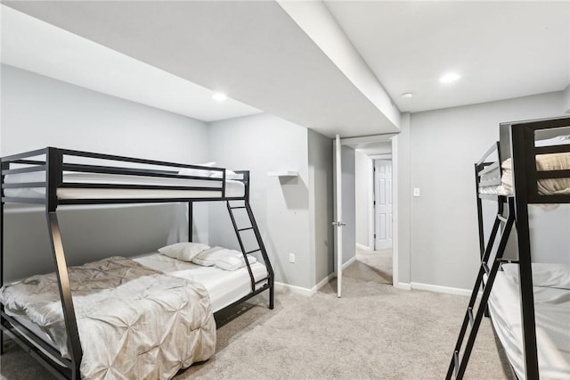 bedroom featuring baseboards, carpet flooring, and recessed lighting