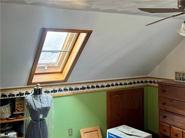 room details with a skylight and ceiling fan