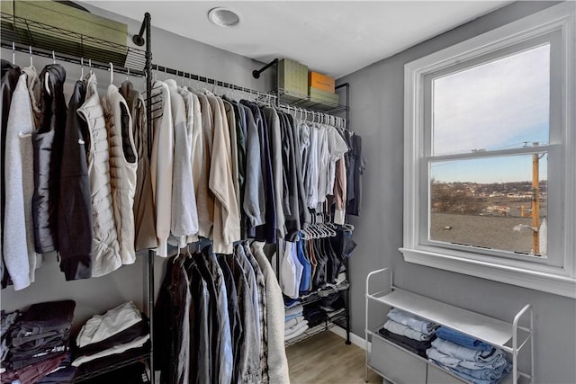 walk in closet featuring light wood-style flooring