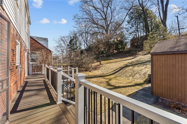 deck with an outbuilding