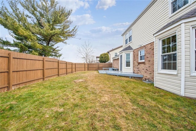 view of yard featuring a deck and a fenced backyard