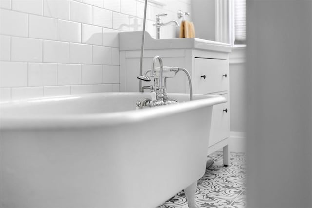 bathroom featuring a freestanding tub