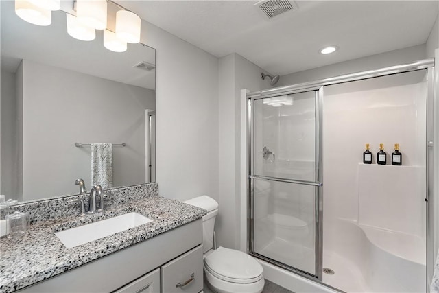 bathroom featuring a shower stall and visible vents