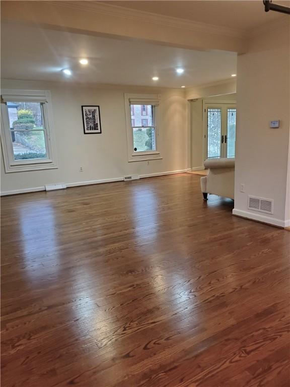 1921 Garrick Dr, Churchill Boro, PA 15235 - spare room with ornamental molding, dark wood-style floors, baseboards, and recessed lighting