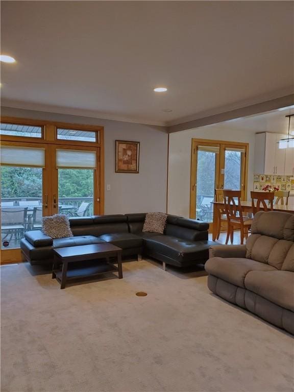 1921 Garrick Dr, Churchill Boro, PA 15235 - carpeted living area with french doors and recessed lighting