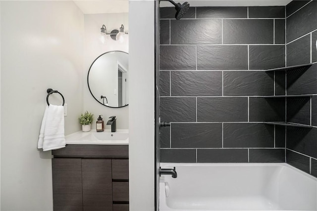 bathroom featuring vanity and washtub / shower combination