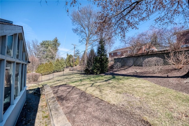 view of yard with a fenced backyard