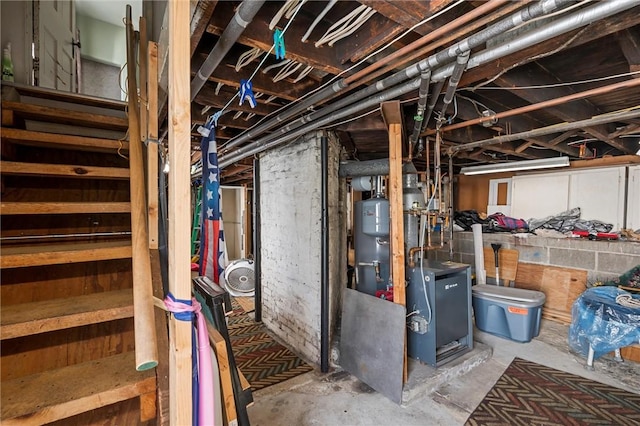 unfinished basement featuring a heating unit