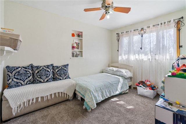 bedroom featuring carpet flooring and a ceiling fan