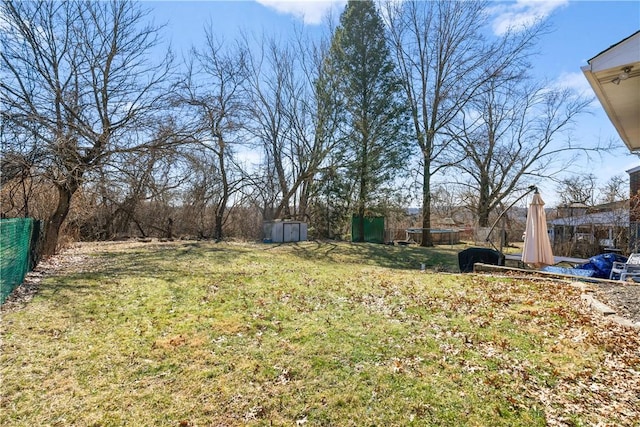 view of yard with a storage unit, an outdoor structure, and fence