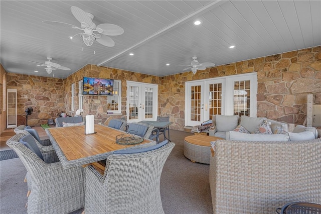 view of patio / terrace with french doors, outdoor dining area, and an outdoor hangout area