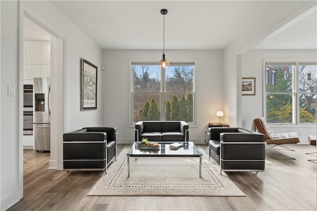 sitting room featuring baseboards and wood finished floors