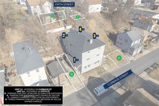 drone / aerial view with a residential view