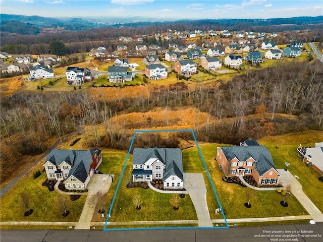 birds eye view of property with a residential view