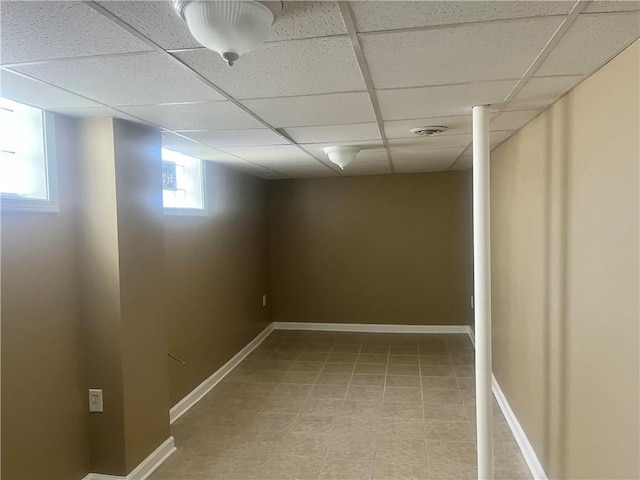 211 Roberts St, West Mifflin, PA 15122 - basement featuring a paneled ceiling, visible vents, and baseboards