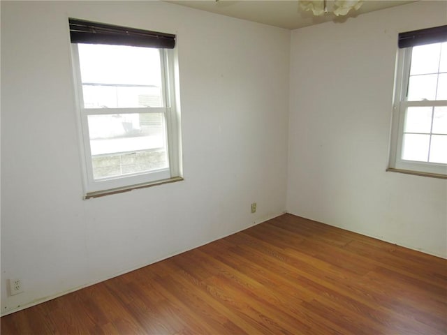 unfurnished room featuring plenty of natural light and wood finished floors