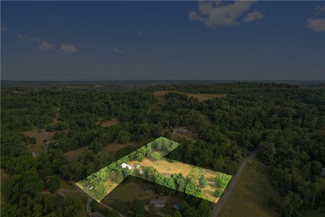 birds eye view of property with a view of trees