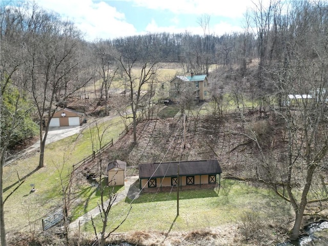 drone / aerial view with a view of trees