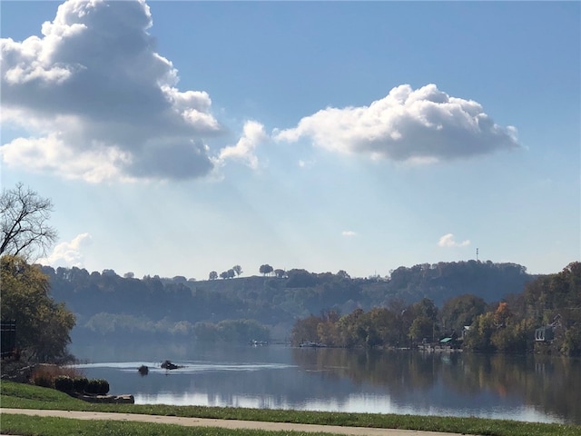 property view of water with a wooded view