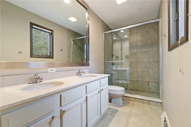 full bath featuring toilet, a stall shower, and a sink