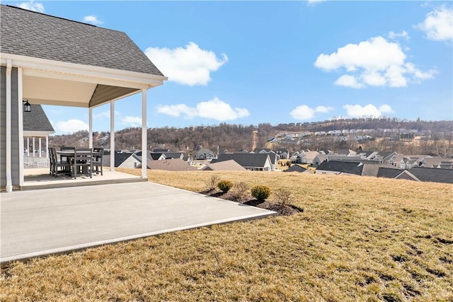 view of yard featuring a patio and a residential view