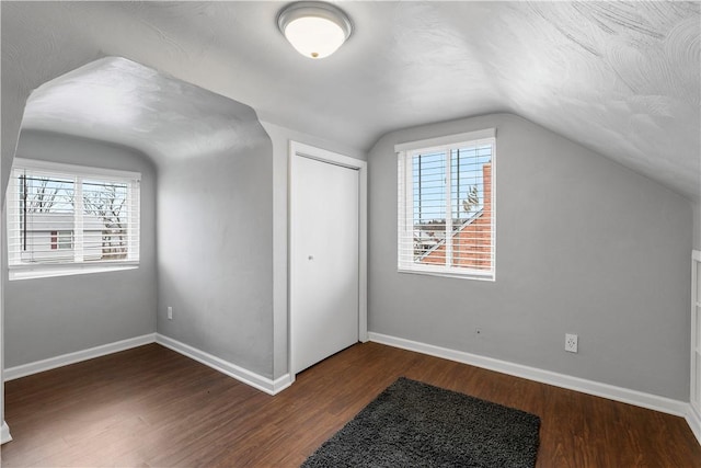 additional living space with plenty of natural light, baseboards, and wood finished floors