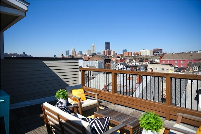 deck featuring a city view