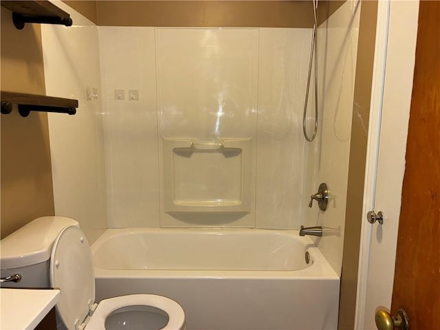 full bathroom featuring shower / bathtub combination, vanity, and toilet