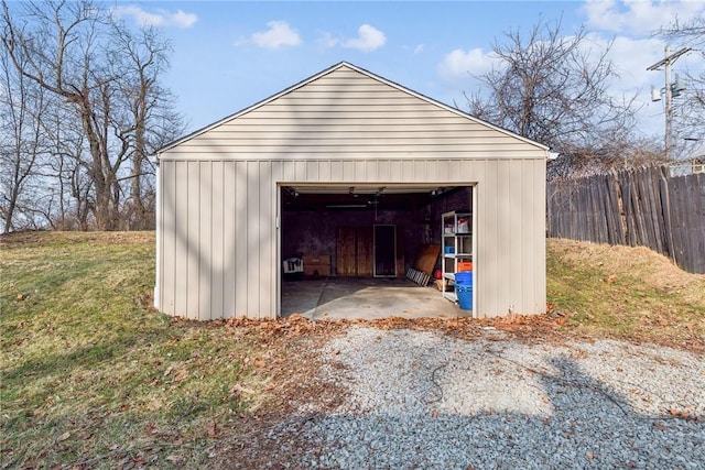 detached garage with fence