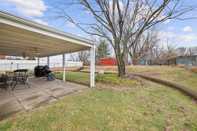 view of yard featuring a fenced backyard and a patio